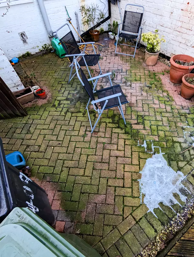 Pressure washing block paving patio before photo